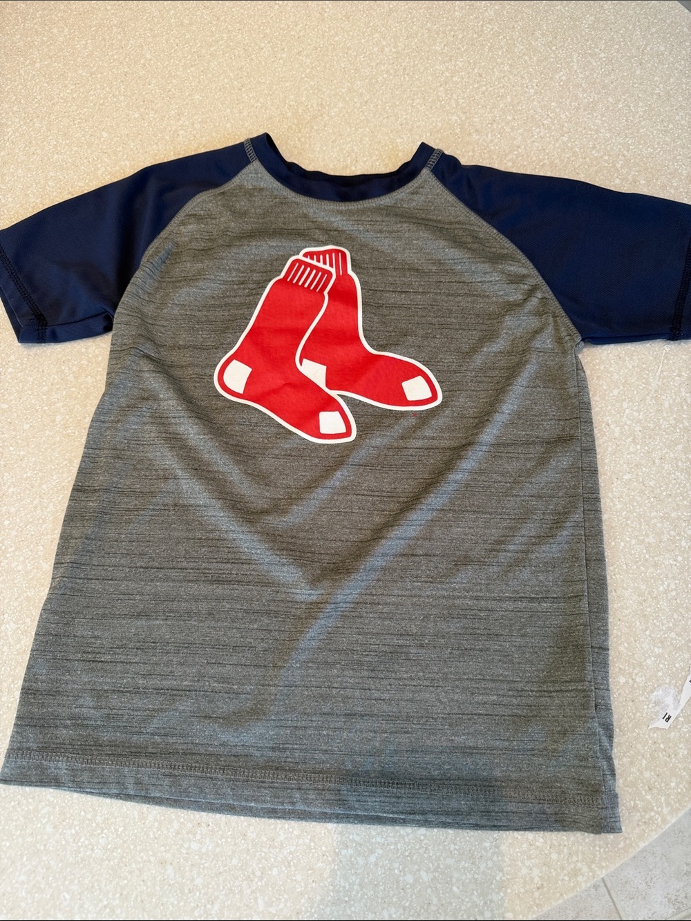 Kids Gray & Navy Short Sleeve Tee with Red Logo